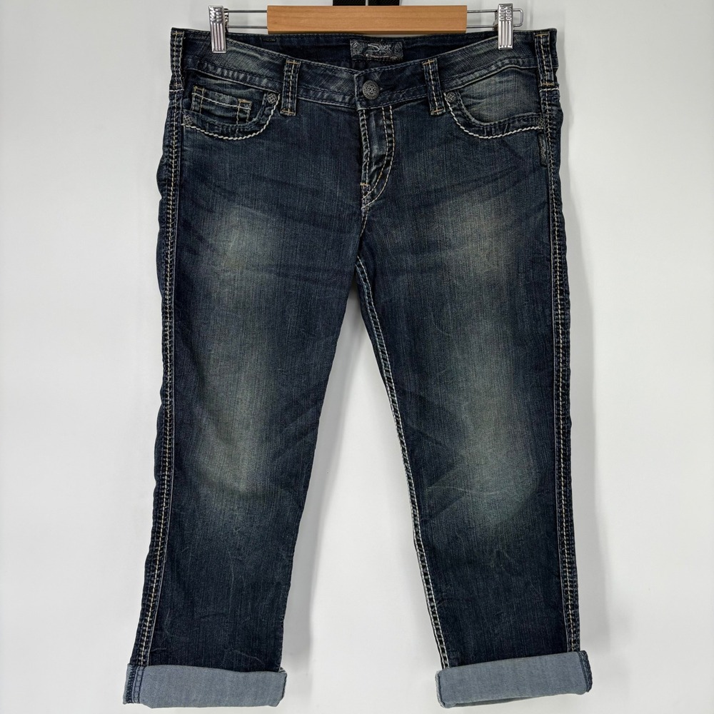 Silver Jeans Co Twisted Capri Dark Wash Contrast Stitch Denim‎ W32 Y2K Summer